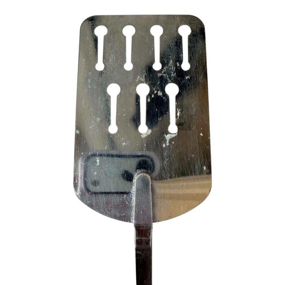 Vintage EKCO Keyhole Slotted Spatula Chromium Plated Black Handle USA